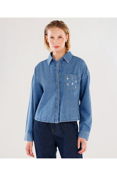 Yargıcı Cămașă din denim cu mânecă lungă cu detaliu brodat