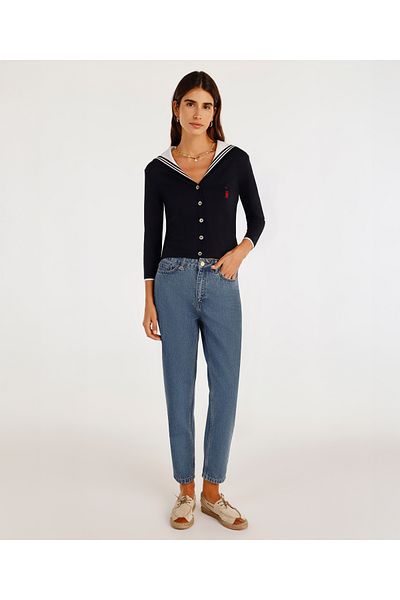 Yargıcı Pantaloni din denim Mom Fit cu talie înaltă cu accesorii pentru curea