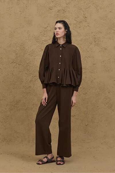 Fahhar Bürümcük Godeli Shirt Dark Brown