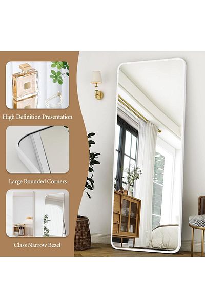 COOYA Rectangular Full Length Mirror,with Rounded Corners and White Metal Frame,155 x 45cm,White
