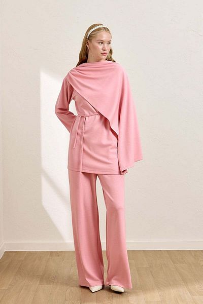 Ceylan Otantik Pink Scarf Tunic & Wide Leg Trousers Set