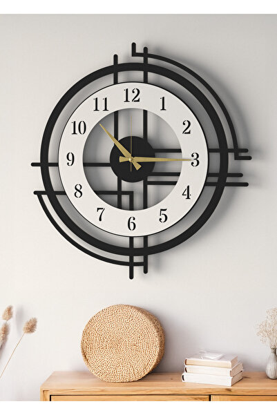 LUPOKRAFT Büyük Boy Siyah Dekoratif Ahşap Duvar Saati - Modern Tasarım Sessiz...