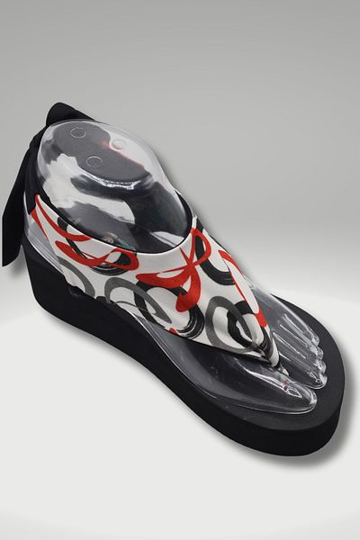 CATCHY Top-Changing Women's Sandals - Black Thick Sole with Ring Pattern with Laces