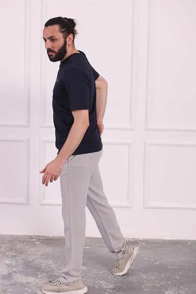 Tam12den Home Ανδρικό καλοκαιρινό βαμβακερό παντελόνι με κορδόνια σε γκρι χρώμα