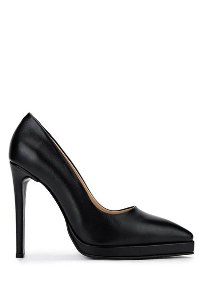 Tamer Tanca Women's Genuine Leather Black Leather Heeled Shoes