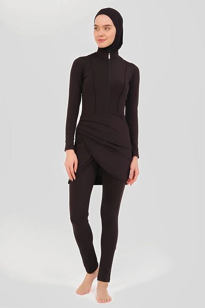 Bordomix 24620 Women's Black Piping Detailed Wrap Skirt Look Hijab Swimsuit