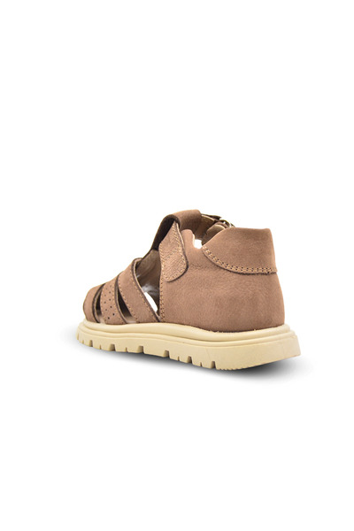 kids A more Galler Hakiki Deri Tek Cırtlı Arkası Kapalı Unisex Bebek Sandalet Kum Rengi