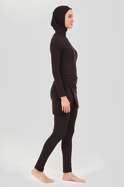 Bordomix 24620 Women's Black Piping Detailed Wrap Skirt Look Hijab Swimsuit