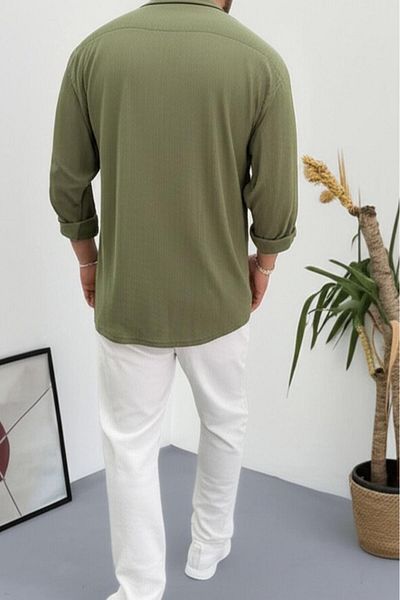 NO 601 Men's Green Wrinkled Shirt White Pantalon Suit