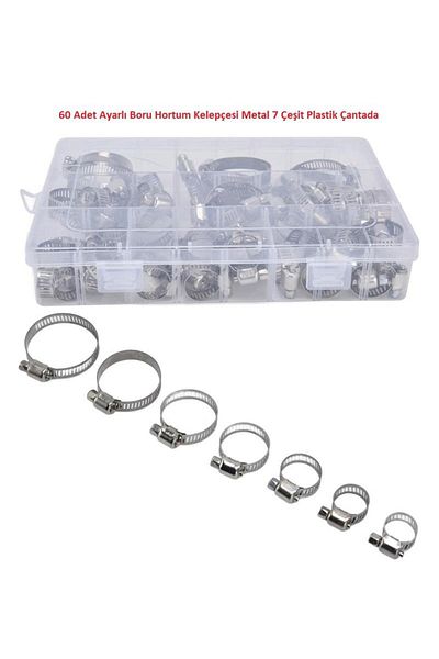 Hatfon Elektronik 60 Pieces Adjustable Pipe Hose Clamp Metal 7 Types in Plastic Bag