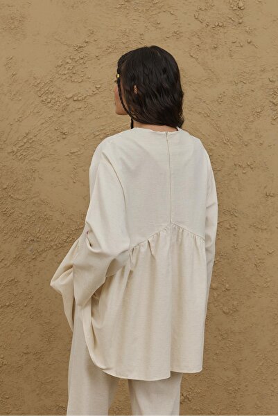 Fahhar Embroidered V-Neck Shirt Natural