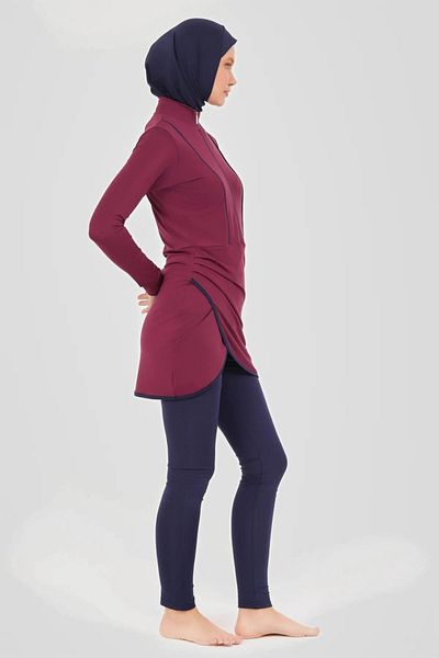 Bordomix 24620 Women's Cherry Rotten Piping Detailed Wrap Skirt Look Hijab Swimsuit