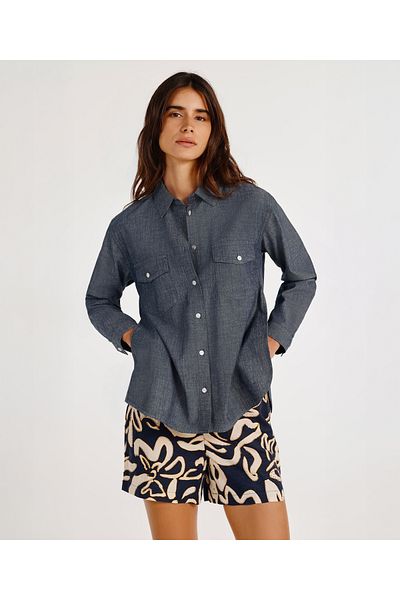 Yargıcı Cămașă din denim cu mânecă lungă cu detaliu de fantă