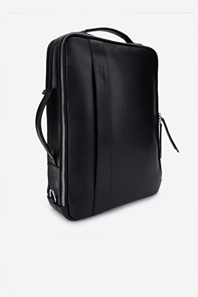 Valmenti Erkek Hakiki Deri Siyah Eskitme Sırt & Evrak Çantası