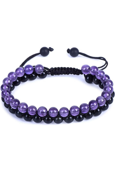 craftmystic Bratara cu Margele 6 mm din Obsidian si Ametist Pentru Creativitate, Protectie, Concentrare