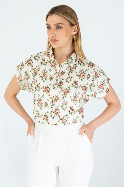 Nuevo Cămașă de damă cu mâneci liliac cu model floral din viscoză