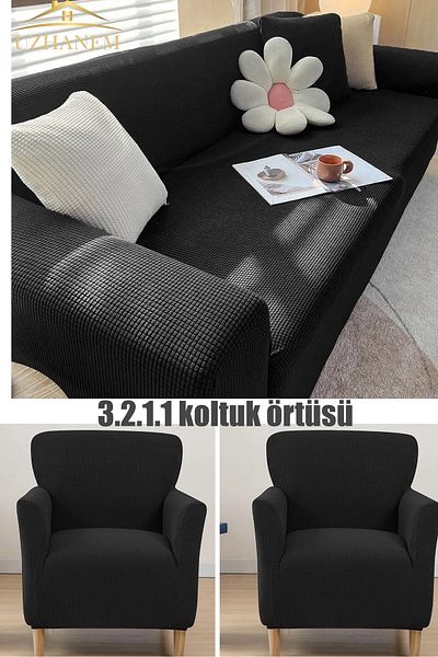 uzhanem Husa de scaun din Lycra 3+2+1+1. Husa scaun elastic flexibil lavabil model patrat fotoliu antracit