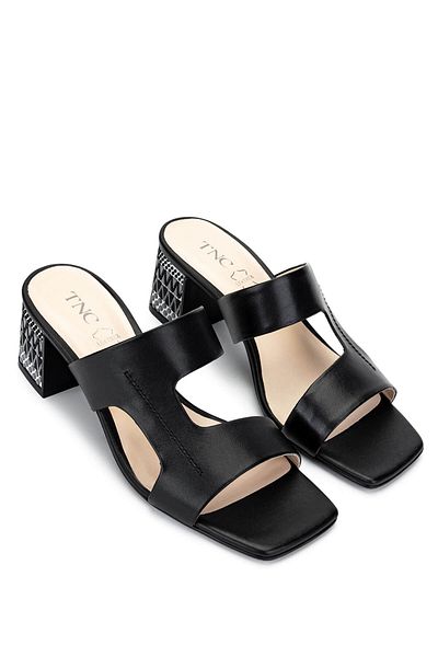 Tamer Tanca Women's Genuine Leather Black Leather Heeled Slippers