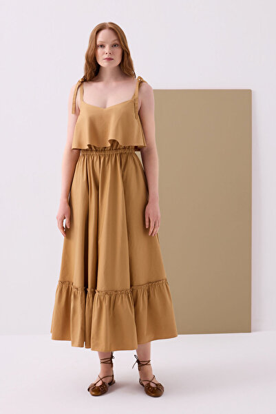 Jus De Pommes CAMEL ALLERLİ İNCE ASKILI UZUN ELBİSE