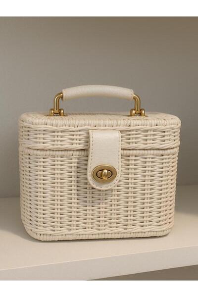 Luminos Butik Γυναικεία χειροποίητη ψάθινη τσάντα με κάλυμμα - Μπεζ κουτί από...