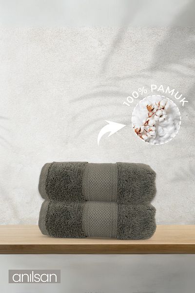 Anılsan 2 Pack Lumi Anthracite Hand Towels - 50X90 Cm, 225 Gr, 100% Cotton, Spa and Hotel Towels, Daily Use