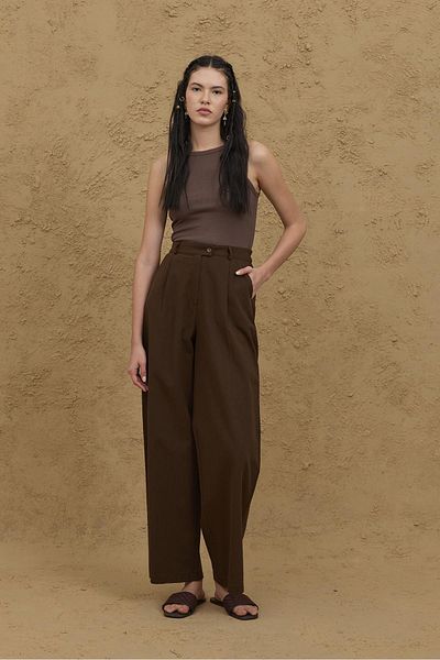 Fahhar Linen Palazzo Trousers Bitter Brown