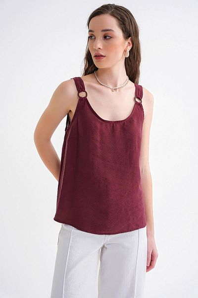 Mixray 4666 Γυναικεία αγκράφα Λεπτομερής Modal Μπλούζα Claret Red