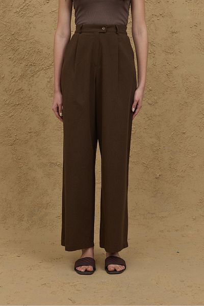 Fahhar Linen Palazzo Trousers Bitter Brown