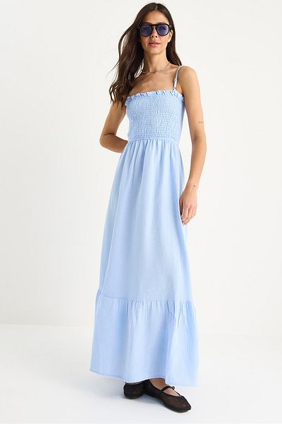 Bianco Lucci Γυναικείο φόρεμα με λεπτές τιράντες Gimped Long Muslin E28-7309 60283358