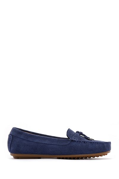 Derimod Women's Navy Blue Suede 100% Leather, Genuine Leather Penny Loafer Shoes, Casual Shoes, Daily Shoes 24S