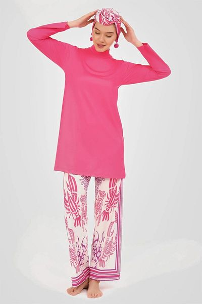 Bordomix 24607 Women's Fuchsia Sea Themed Stylish Hijab Swimsuit