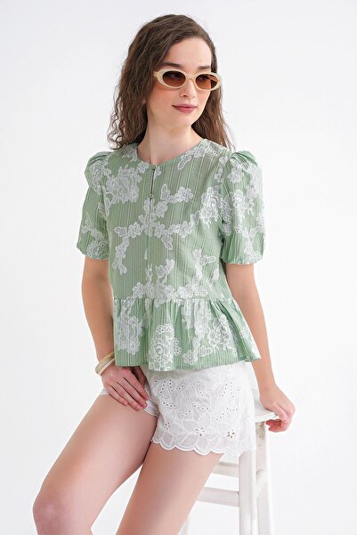 Mixray 4701 Γυναικεία φλοράλ εμπριμέ μπλούζα Peplum Çağla