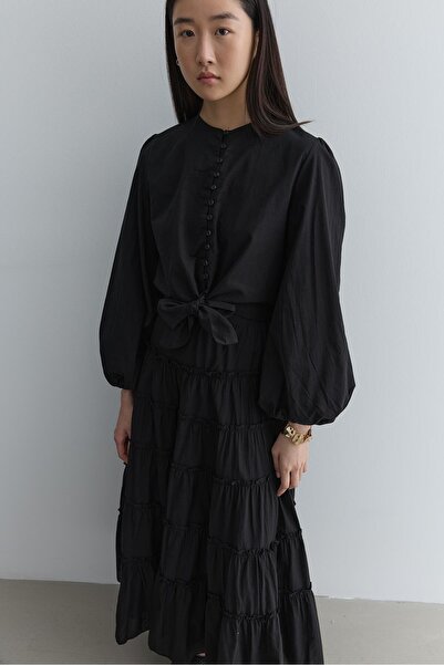 Fahhar Brit Buttoned Top Black