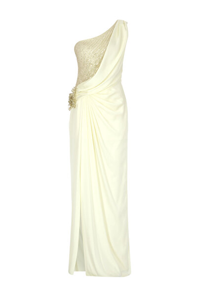 cercis Drapeli Tek Omuz Payetli Yırtmaçlı Abiye Elbise