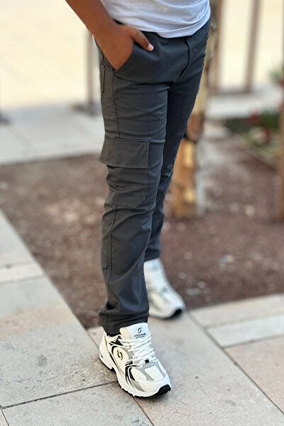 CMZ COLLECTİON Pantaloni de trening pentru băieți cu buzunare cargo – Antraci...