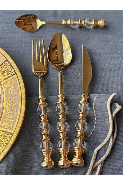 ROY KING Rustic Titanium Gold Cutlery Spoon Knife Set 24 Pieces
