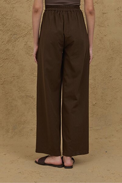 Fahhar Ketenli Palazzo Pantolon Acı Kahve