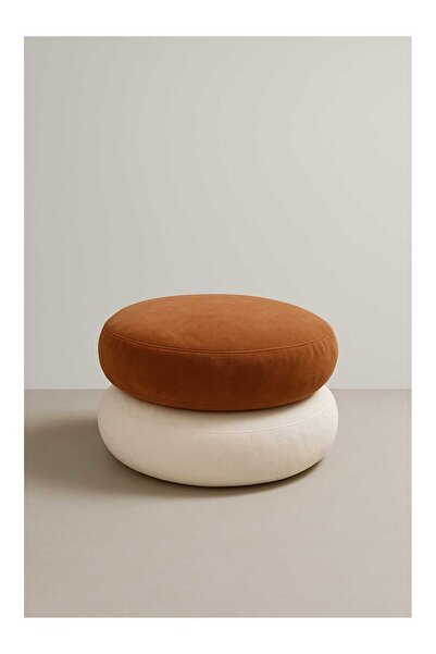 schane home Yuvarlak BEYAZ&TURUNCU YerMinderi 55 cm FERMUARLI Konforlu Oturum Yumuşak Kumaş İÇ VE DIŞ KULLANIM