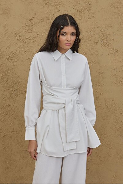 Fahhar Широка сорочка з льону, біла