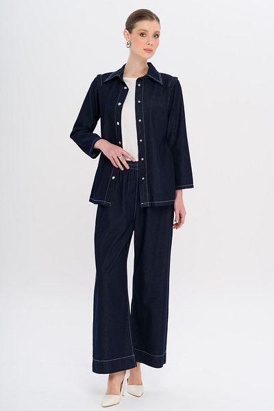 Olcay Jachetă cu detaliu cu centură Pantaloni Set denim ALBASTRU ÎNCHIS 9344-TK
