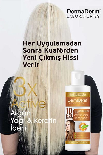 DermaDerm 250ml Argan Oil - Keratin, Biotin, Fast Repair and Anti-Shedding Hair Care Shampoo