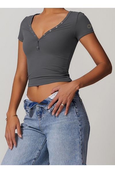 KAWN YOGA Womens Crop Top Short Sleeves