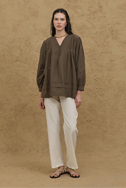 Fahhar Πουκάμισο με ραβδώσεις Χακί