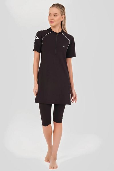 Bordomix 24703 Women's Black Mottolu Short Sleeve Semi-Covered Swimsuit