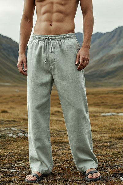 DARK AND BRIGHT Oversize Summer Linen Trousers with Side Pockets Loose Fit