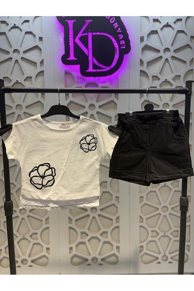 KUMRUNUN DÜNYASI Short Sleeve T-Shirt Crop and Shorts Girls' Bottom Top Set
