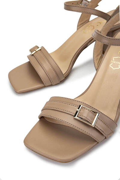 Tamer Tanca Women's Genuine Leather Beige Heeled Shoes