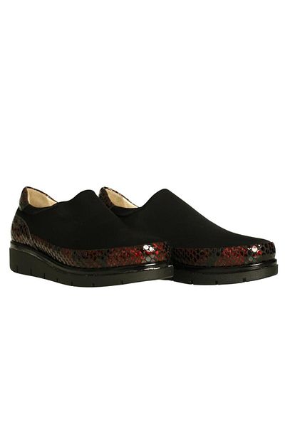 Platin Burgundy Leather Stretch Women's Wedge Heel Shoes