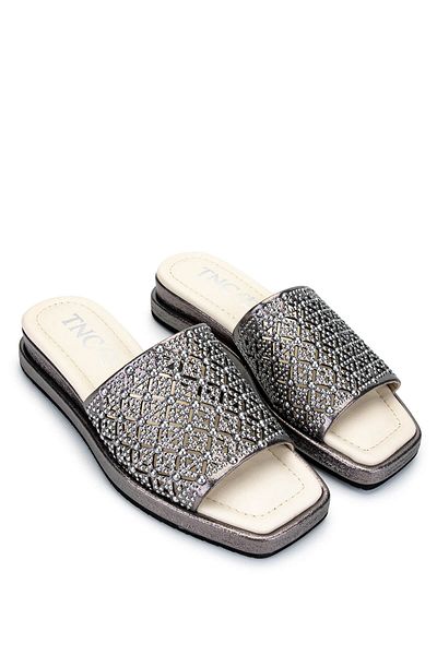 Tamer Tanca Women's Genuine Leather Gray Heeled Slippers