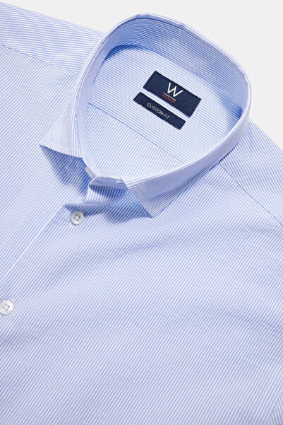 W Collection MAVİ UZUN KOLLU ÇİZGİLİ PAMUK ELASTAN GÖMLEK